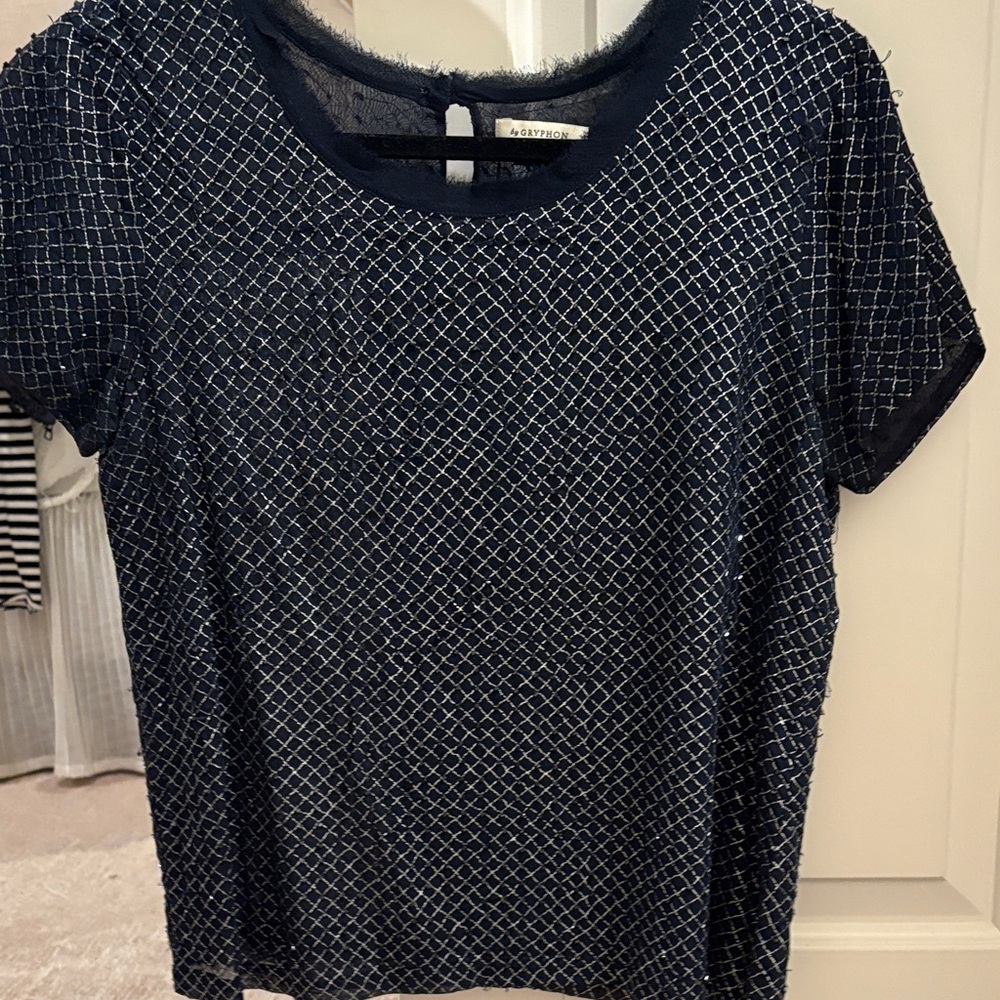 Gryphon Navy Short Sleeve Top with Diamond Pattern